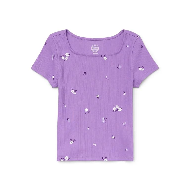 Wonder Nation Girls Square Neck Top with Shorts Sleeves, Sizes 4-18 & Plus | Walmart (US)