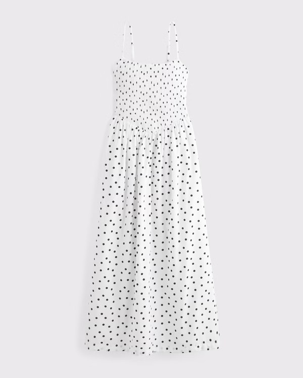 Women's Dipped-Waist Smocked Midi Dress | Women's Dresses & Jumpsuits | Abercrombie.com | Abercrombie & Fitch (US)