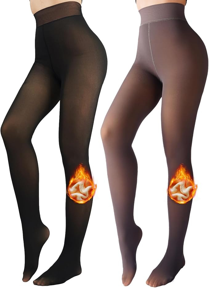 X-CHENG Fleece Lined Tights Sheer Women - Fake Translucent Warm Pantyhose Leggings Sheer Thick Ti... | Amazon (US)