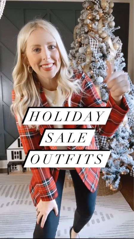 Instagram Reel, holiday sale outfits, Walmart fashion, Walmart outfit, Maurice’s, loft, Spanx, Spanx faux leather flare pants, red blazer, plaid blazer, plaid vest, houndstooth sweater, sequin cardigan, holiday outfit, holiday style 

#LTKsalealert #LTKHoliday #LTKCyberweek