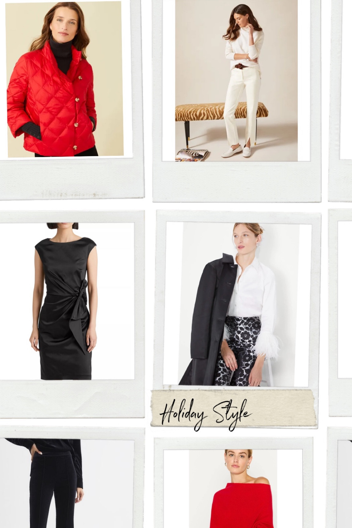 Holiday outfit! This holiday season, we recommend wearing this red puffer jacket from J McLaughlin, cream pants, charmeuse cap sleeve cocktail dress from Ralph Lauren, white button-down shirt with feathers from Kate Spade, velvet flare pants from REISS or off-the-shoulder long-sleeve Brochu Walker top. #holidayoutfit #christmasoutfit #holidaydress #cocktaildress #feathers 

#LTKGiftGuide #LTKHoliday #LTKSeasonal