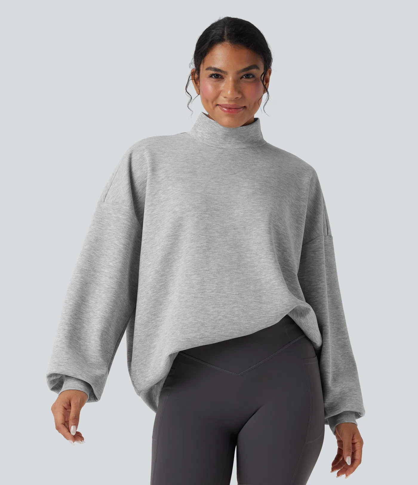 Women’s Mock-neck Relaxed Casual Sweatshirt with Pockets - Halara | HALARA
