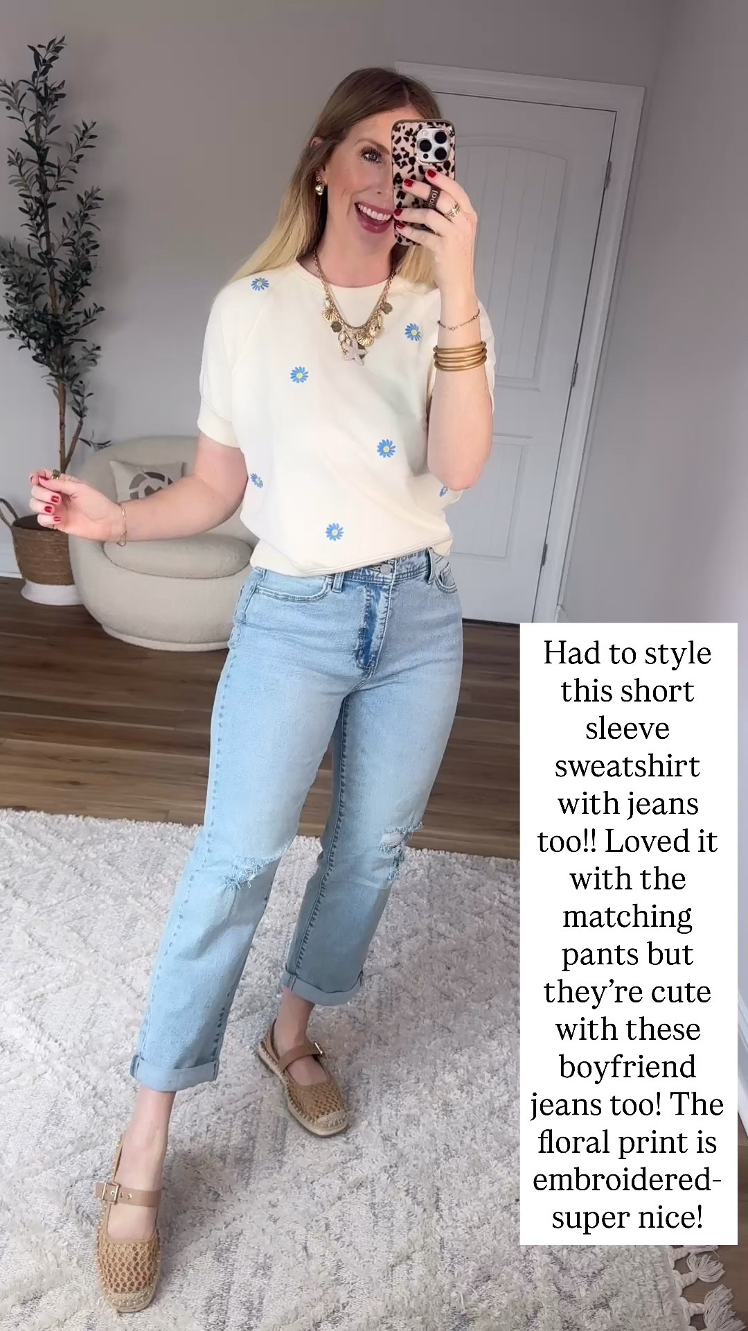 Walmart try on, floral embroidered short sleeve sweater, boyfriend jeans, Walmart outfit 

#LTKmomlife #LTKootd #LTKgrwm