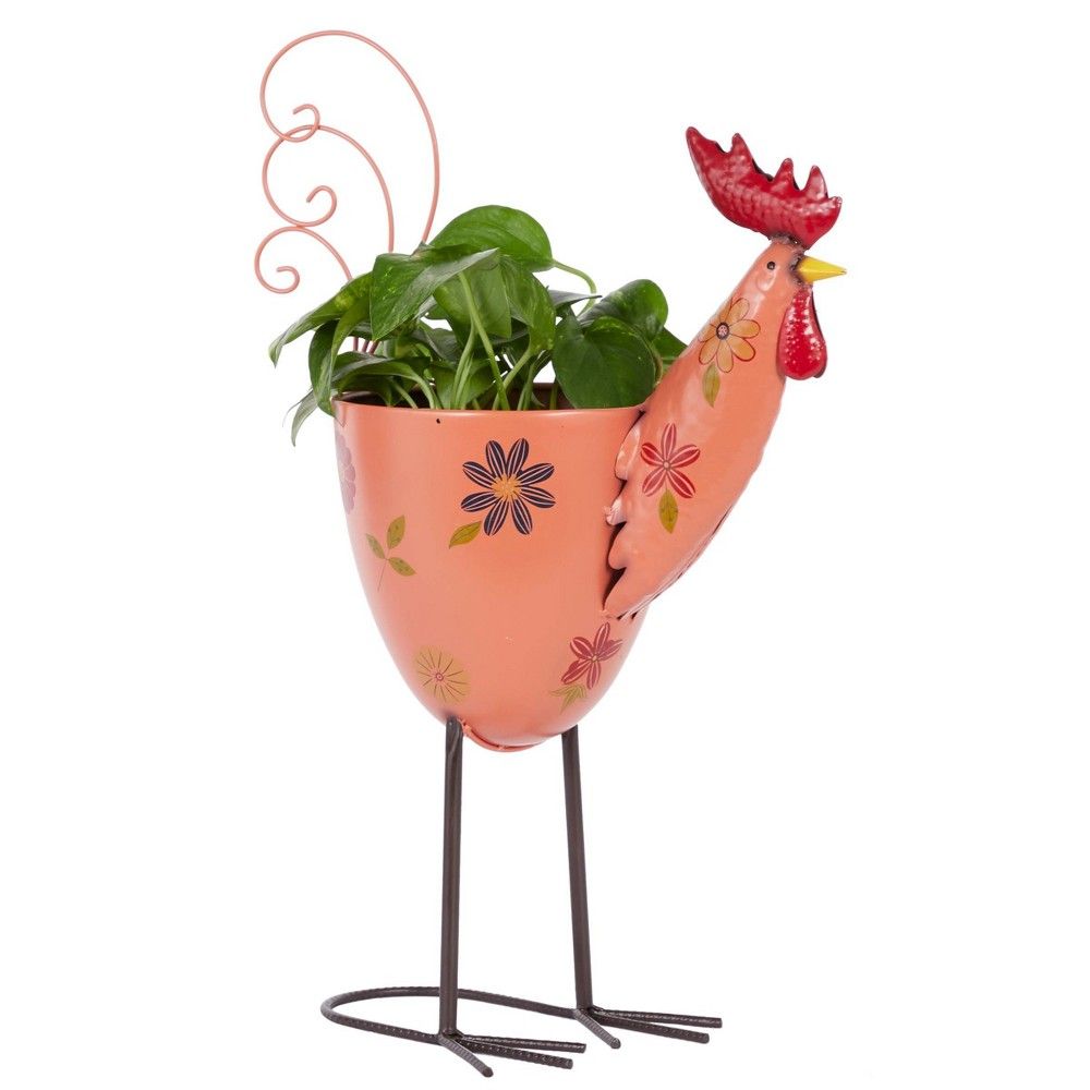 Outdoor Metal Rooster Planter with Stand Pink - Olivia & May | Target