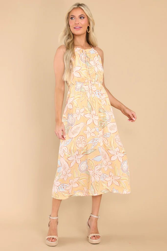 Waiting For Summer Yellow Floral Midi Dress | Red Dress 