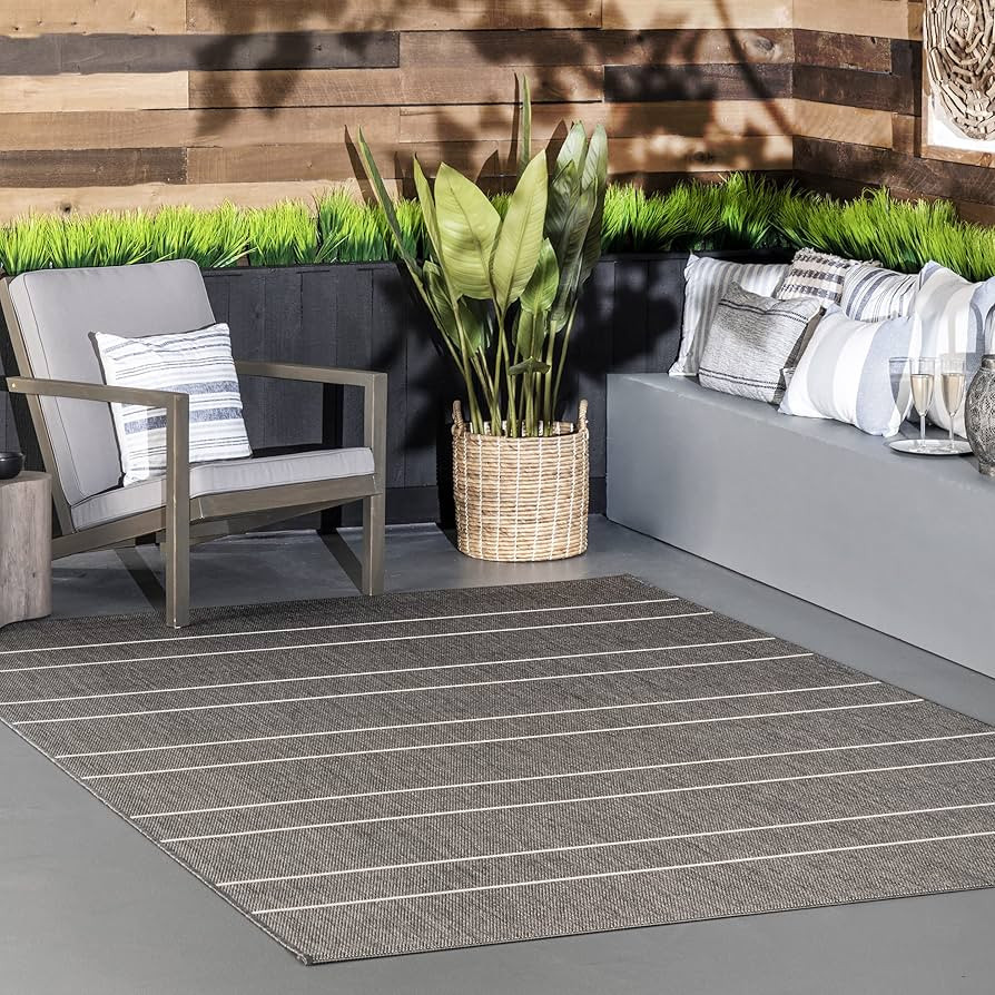 nuLOOM Pinstriped Taliah Indoor/Outdoor Area Rug, 7' 6" x 10' 9", Grey | Amazon (US)