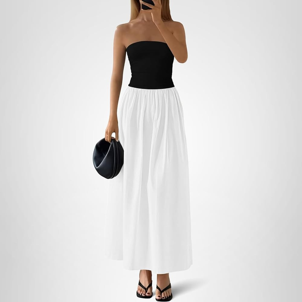PRETTYGARDEN Women 2026 Summer Elegant Strapless Maxi Dress Tube Top Dress A Line Flowy Long Wedd... | Amazon (US)