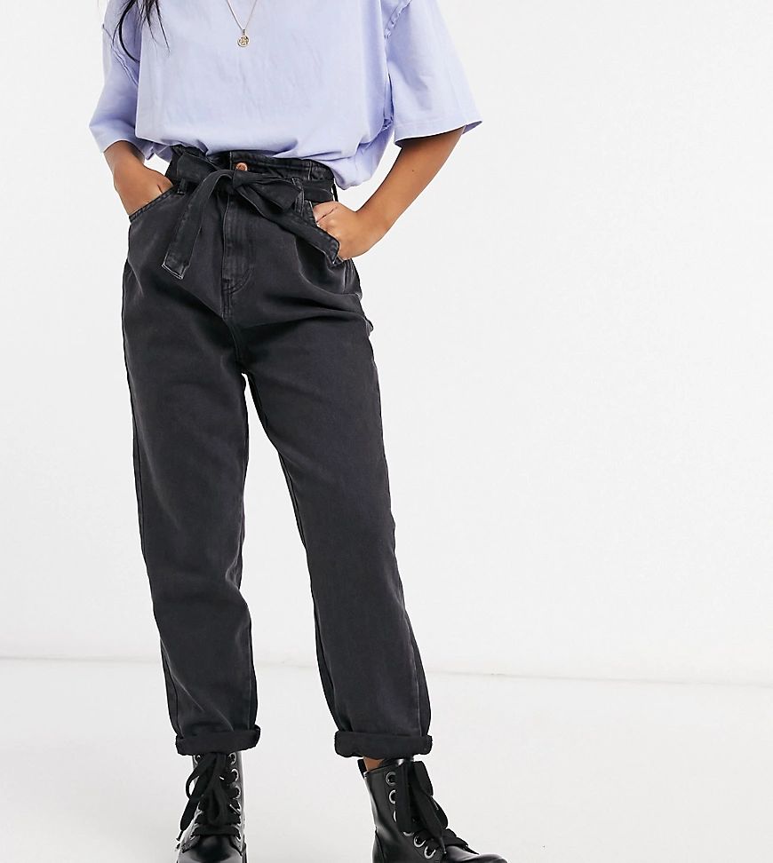 New Look Petite paperbag waist jeans in black | ASOS (Global)