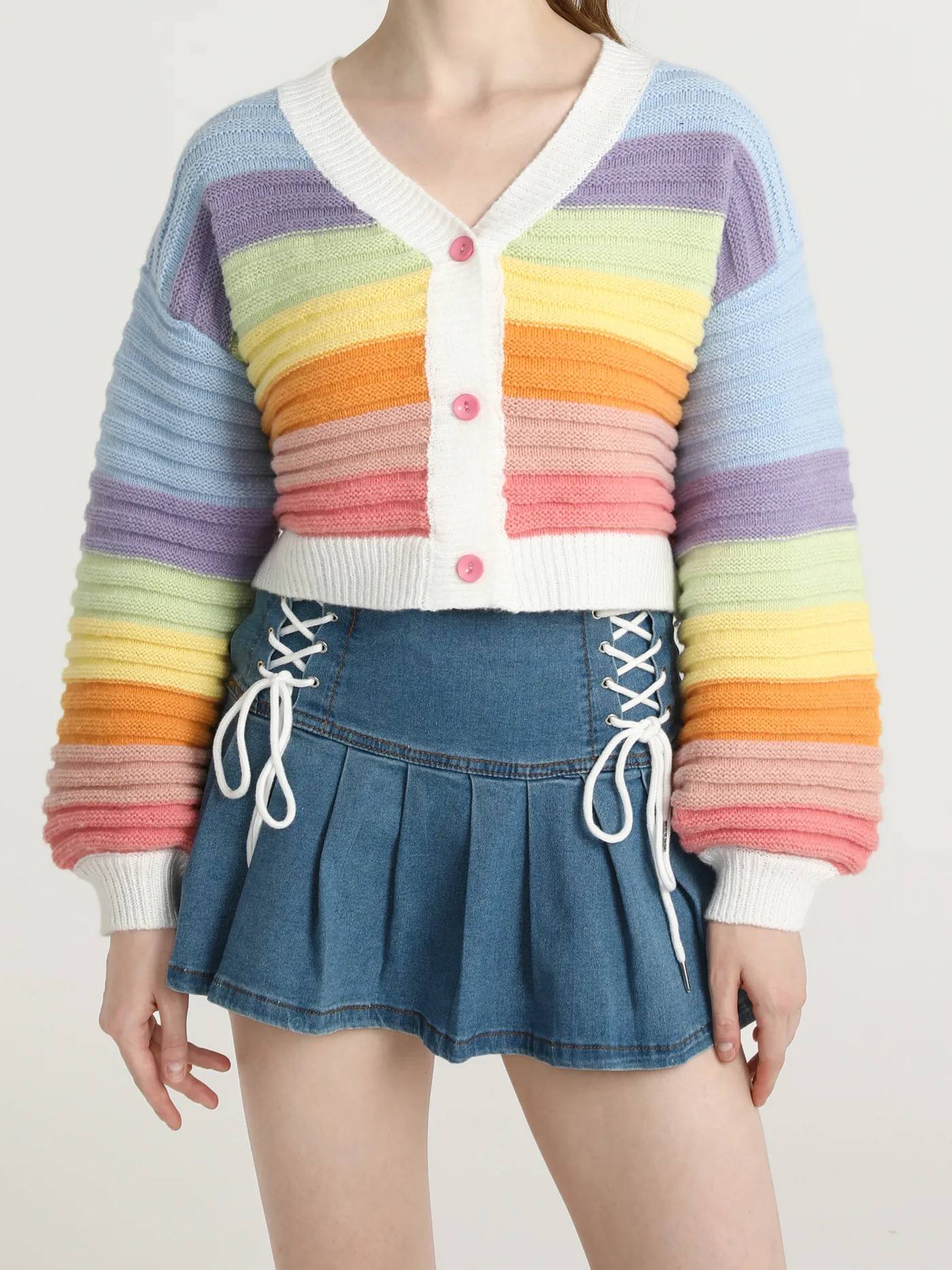 Rainbow Marshmallow Balloon Sleeve Cardigan - Cider | Cider