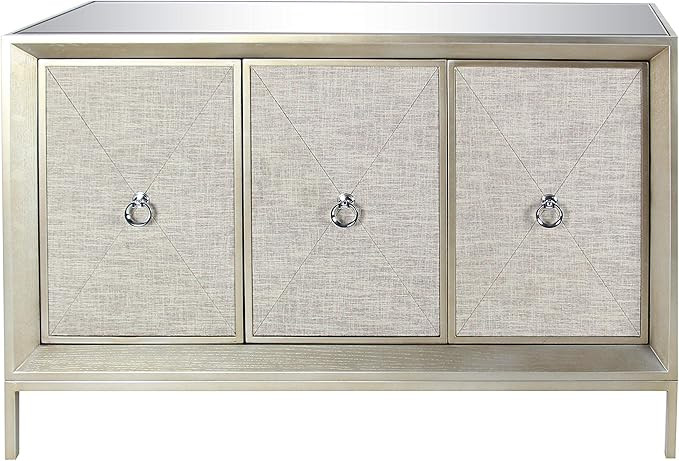 Deco 79 Wooden Room Cabinet Upholstered Front Panel 1 Shelf and 3 Doors Storage Cabinet with Mirr... | Amazon (US)