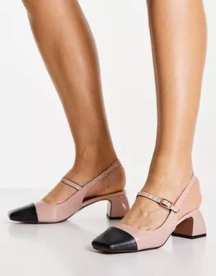 ASOS DESIGN Syon mary jane mid heeled shoes in beige | ASOS (Global)