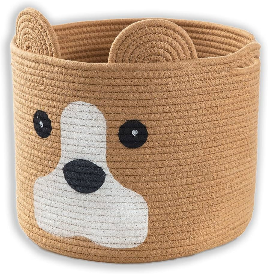 Medium Dog Woven Baskets with Handle, Dog Toy Hamper, Cotton Rope Dog Toy Storage Baskets for Pet... | Amazon (US)