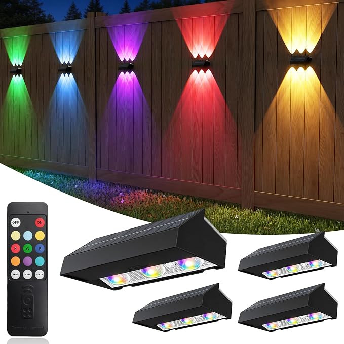 ZCXLIGHT Solar Fence Lights Outdoor Garden – Up & Down RGB & Warm White Solar Wall Lights, IP65... | Amazon (UK)