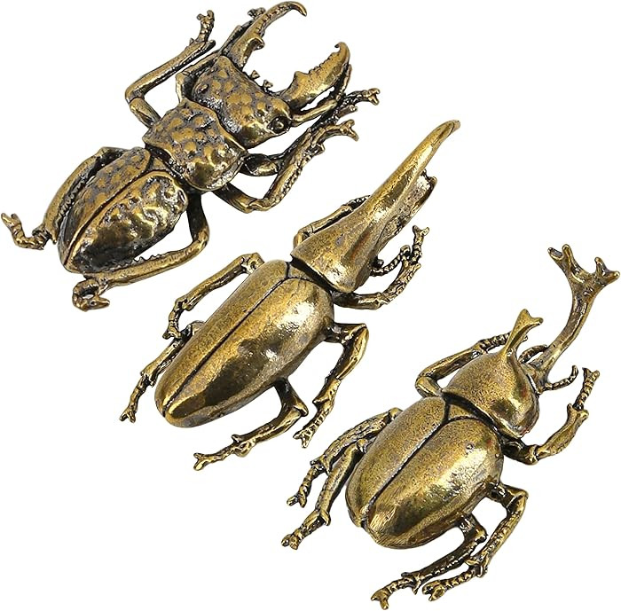 3PCS/Set Insect Bug Wall Decor, Solid Brass Beetle Figurine Ornament, Exquisite Miniature Taurus ... | Amazon (US)