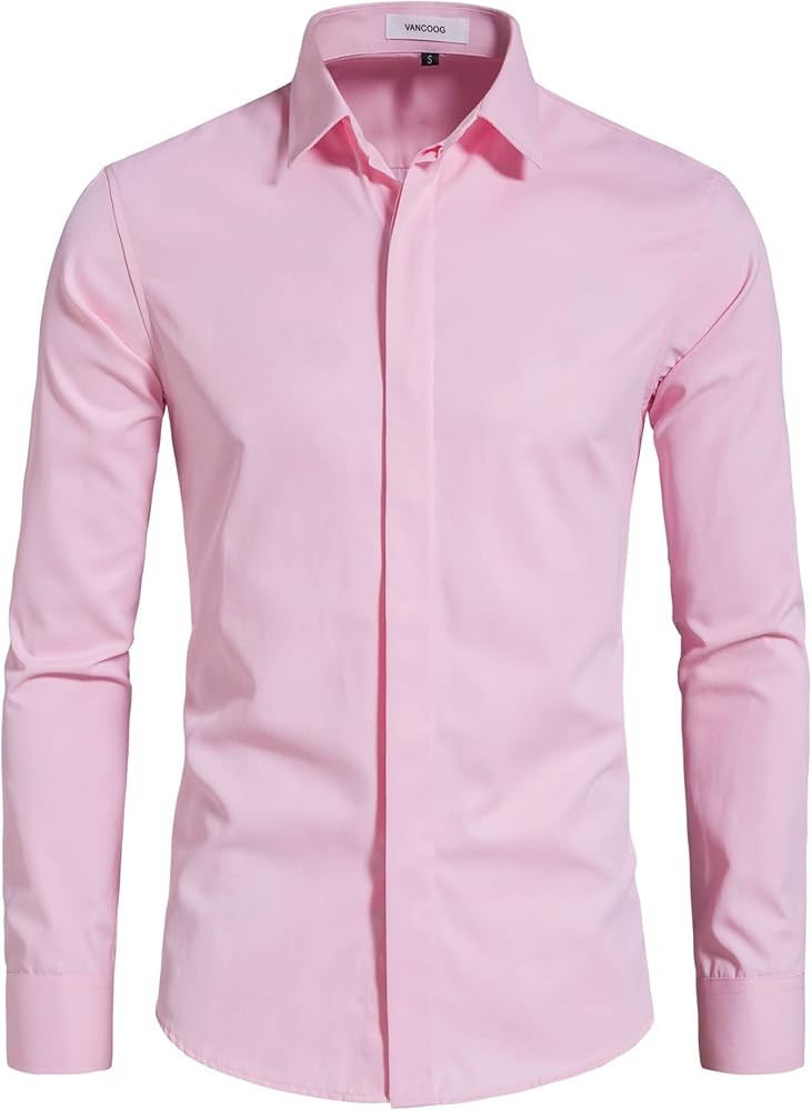 VANCOOG Men’s Long Sleeve Casual Solid Fancy Dress Shirts | Amazon (US)