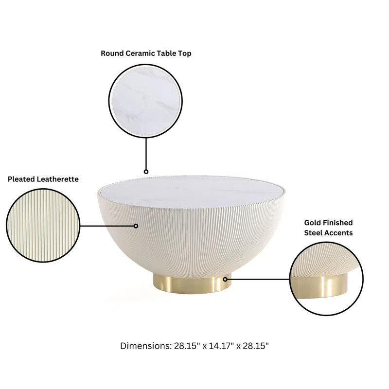 Mercer41 Thaine 28" Vegan Leather Upholstered Coffee Table with Sintered Stone Top & Reviews | Wa... | Wayfair North America