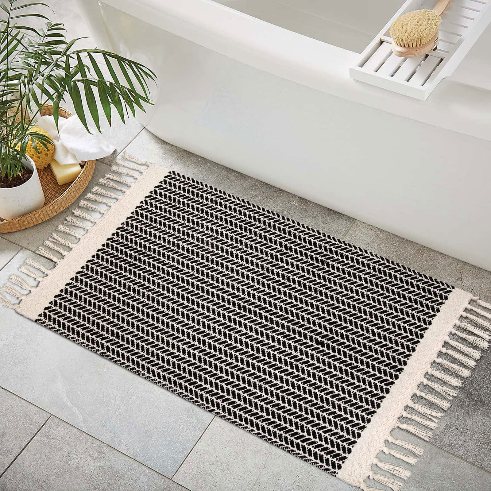 Lahome Boho Bathroom Rugs, Small 2x3 Front Door Mat Lightweight Kitchen Rug Woven Cotton Area Rug... | Amazon (US)