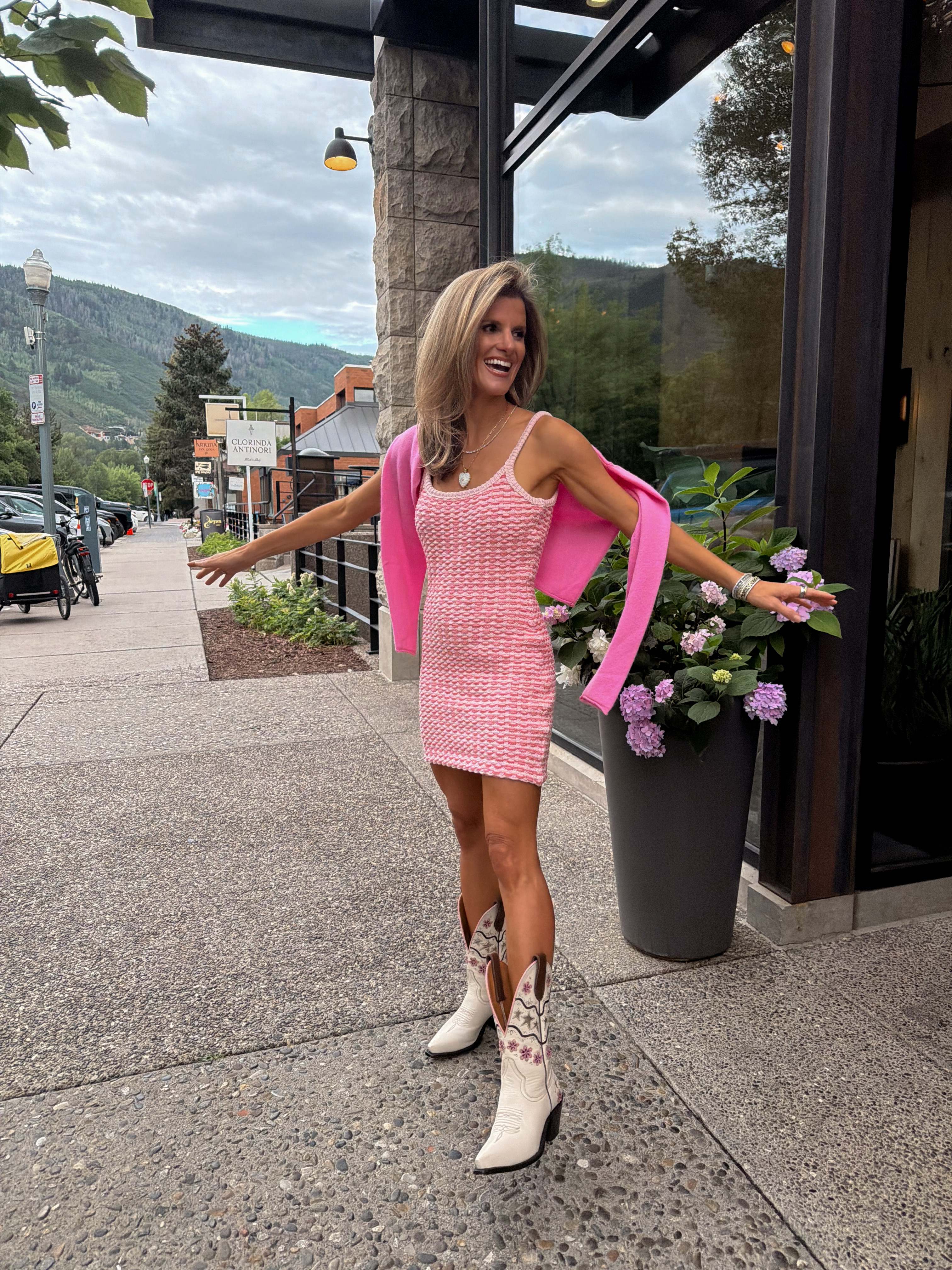 pink lebop knit dress (wearing XS) + hot pink cardi (wearing XS) 

 