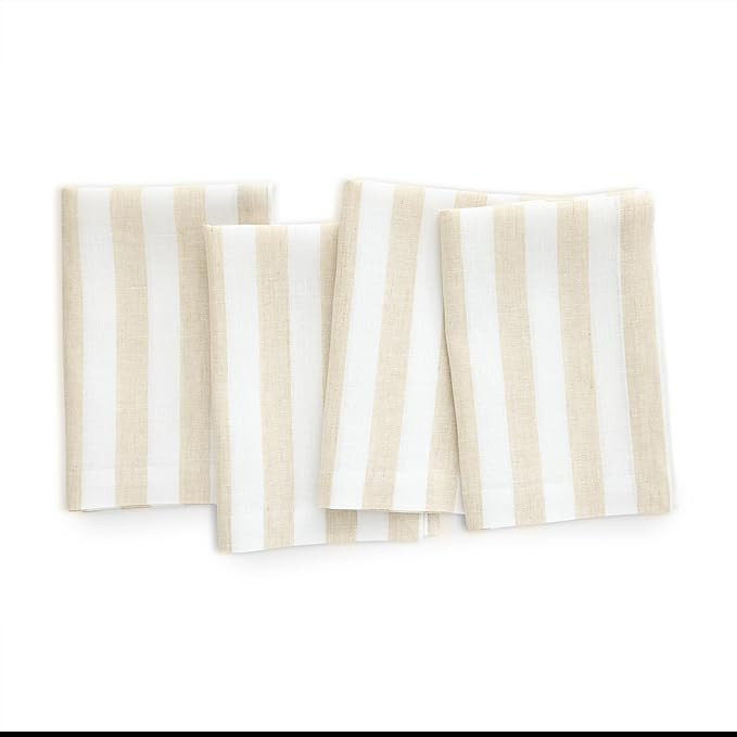 Solino Home Linen Cloth Napkins Set of 4-100% Pure Linen Natural and White Striped Dinner Napkins... | Amazon (US)