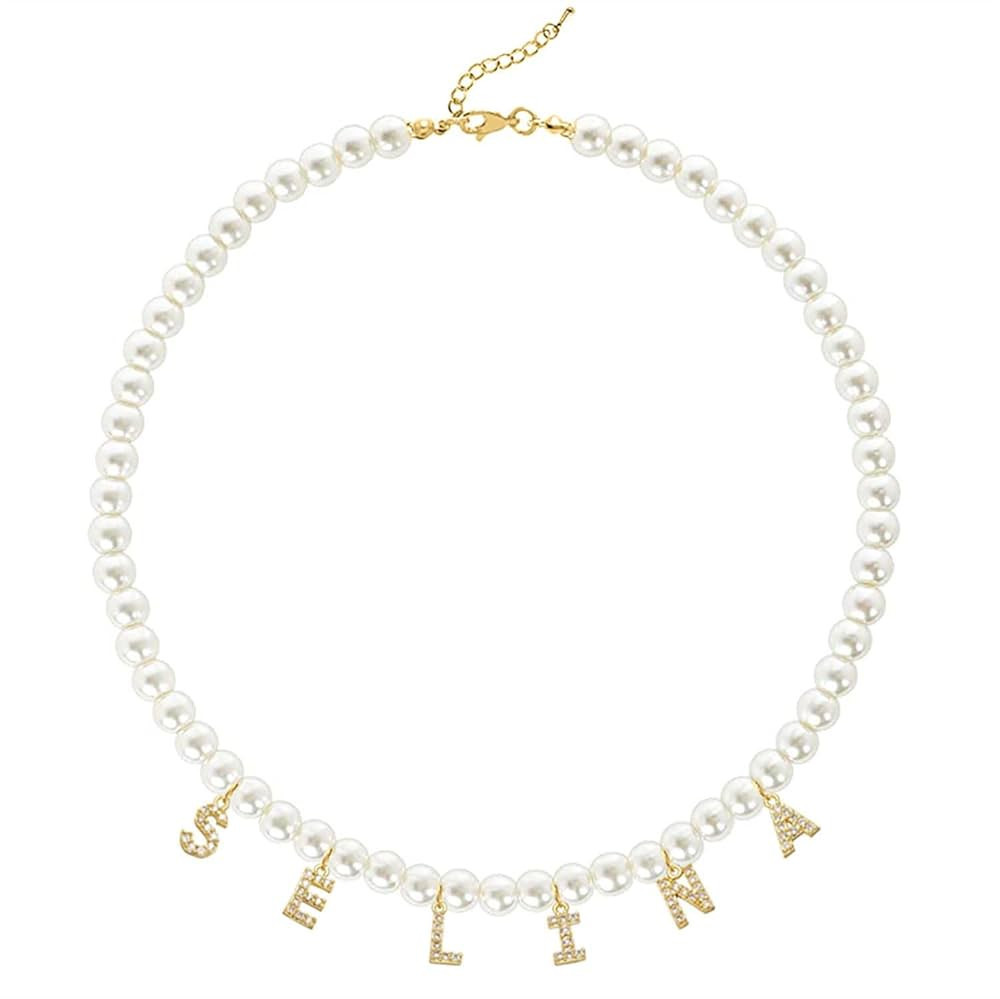 Custom Initial Pearl Name Necklace Personalized Zircon Letter Choker 18k Gold Plated Trendy Handmade Dainty Jewelry Customized Birthday Gift for Women Girls Girlfriend Bridesmaid | Amazon (US)