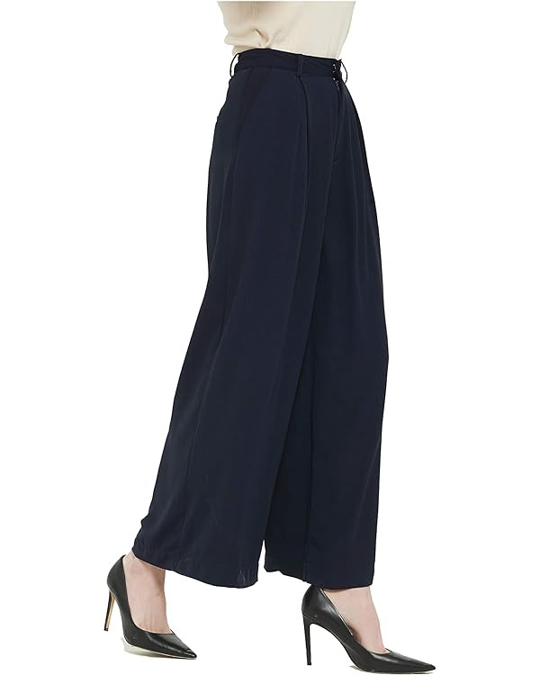 Tronjori Women High Waist Casual Wide Leg Long Palazzo Pants Trousers Regular Size | Amazon (US)