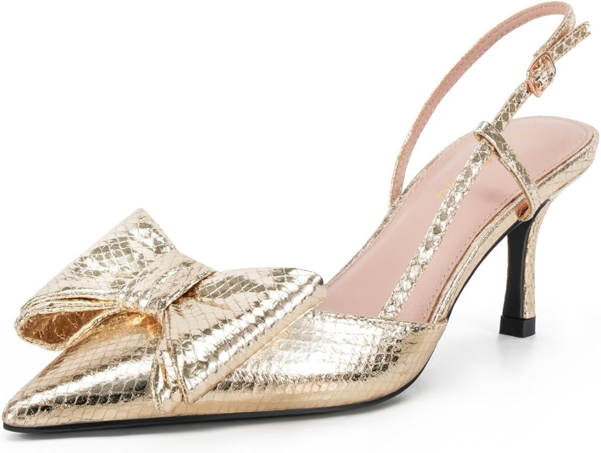 Women's High Heels with Bow - Pointed Toe Slingback Pumps for Dress Wedding Bridal | Amazon (US)