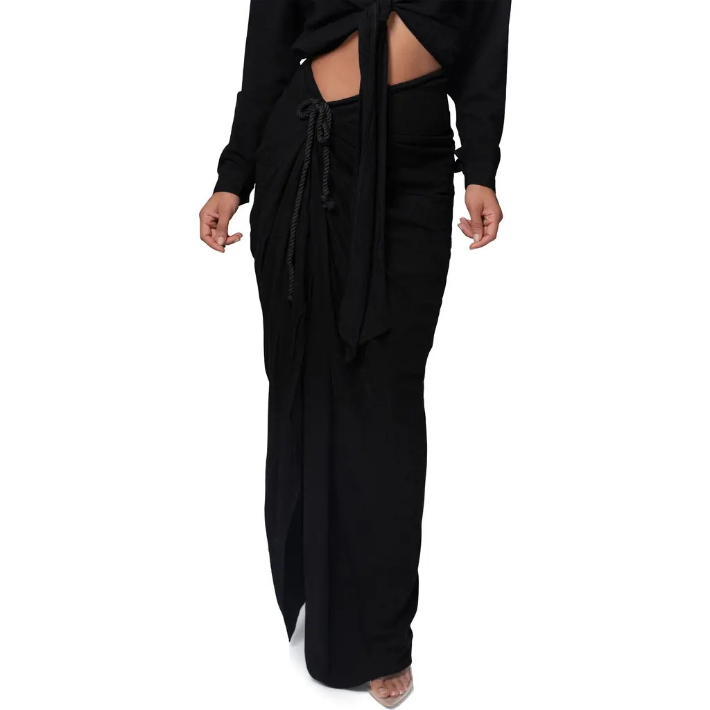 JLUXLABEL Noelia Slit Cotton & Linen Maxi Skirt in Black at Nordstrom, Size Large | Nordstrom