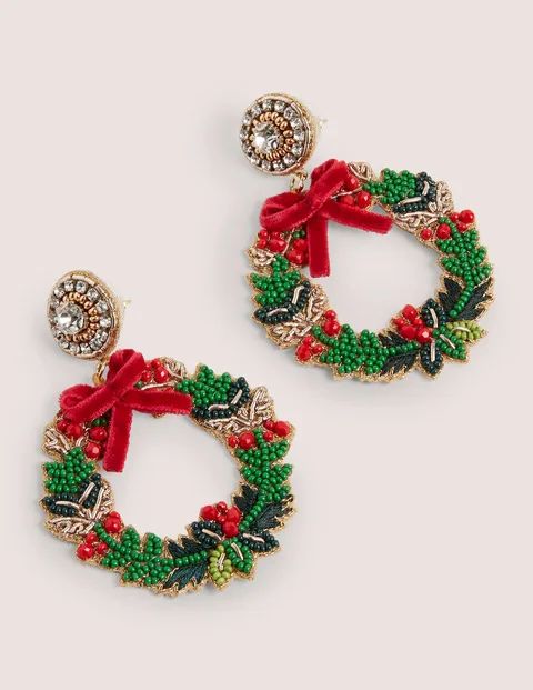 Festive Embellished Earrings - Wreath | Boden (US)