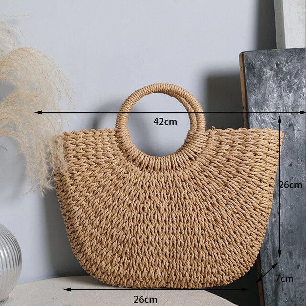 CoCopeaunt Summer Half-moon Straw Bag For Women Handmade Portable Handbag Large Capacity Beach Ba... | Walmart (US)