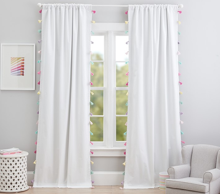Rainbow Tassel Cotton Blackout Curtain | Pottery Barn Kids