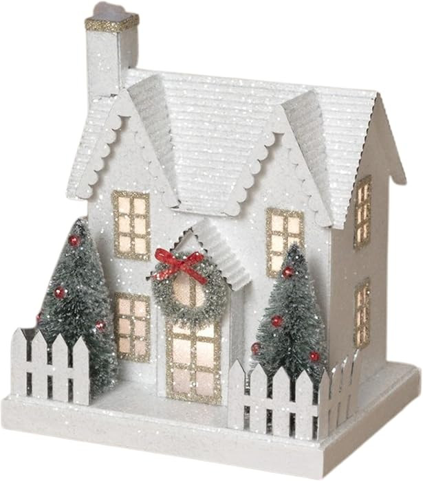 Michelle's aDOORable Creations Christmas Lighted House Decoration, 7 Inch White Village House wit... | Amazon (US)