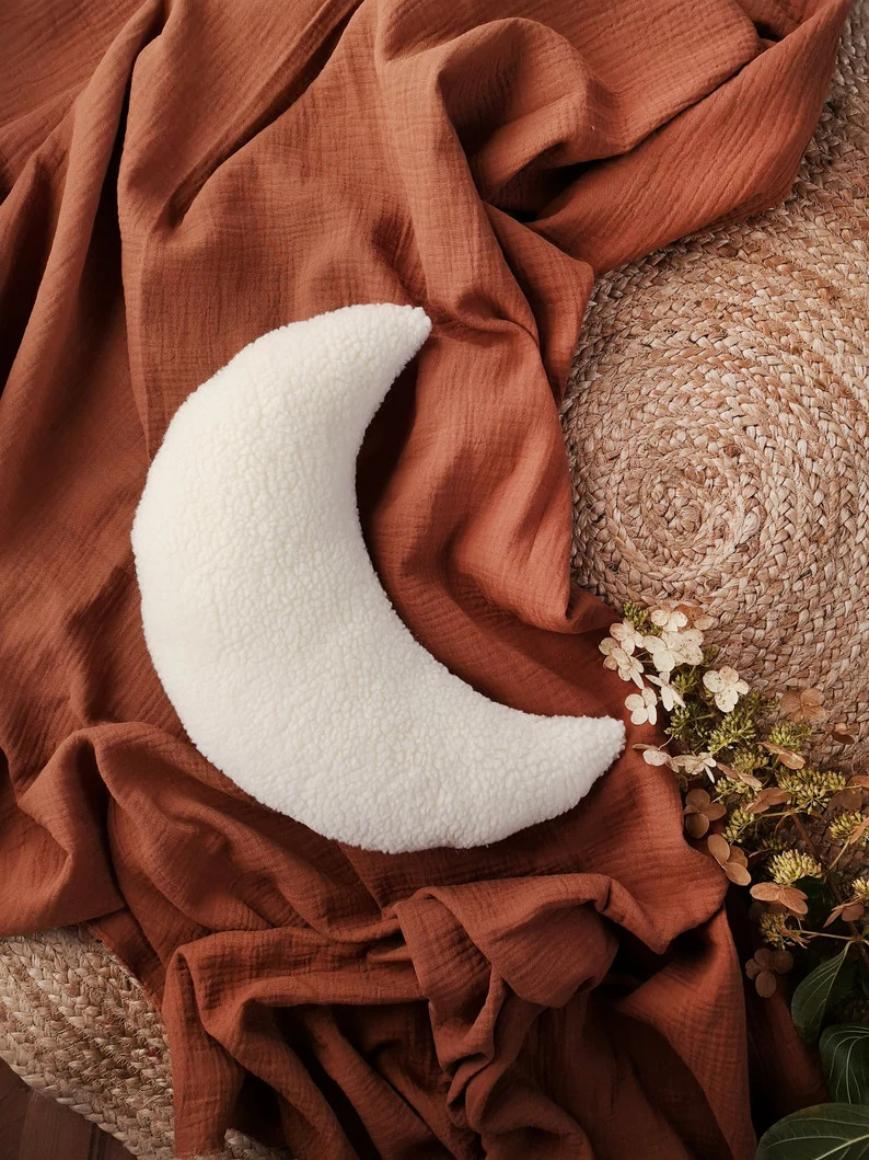 Beige Moon Pillow Sherpa Moon Shaped Pillow Baby Boy Moon | Etsy | Etsy (US)