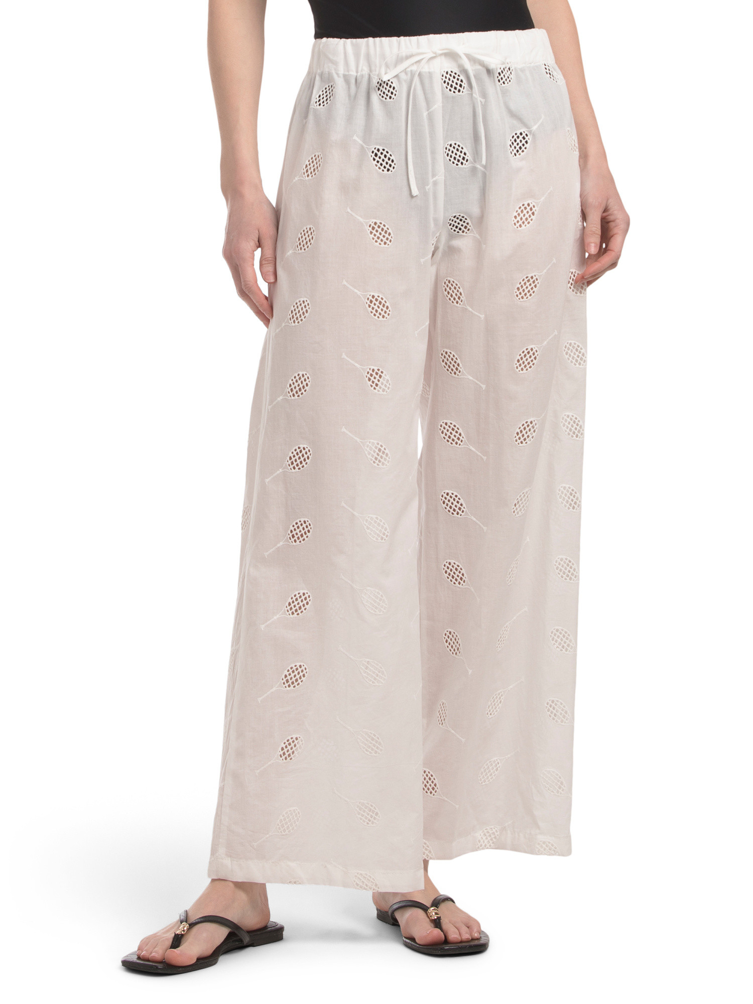 Linen Blend Tennis Racquet Eyelet Cover-up Pants | TJ Maxx