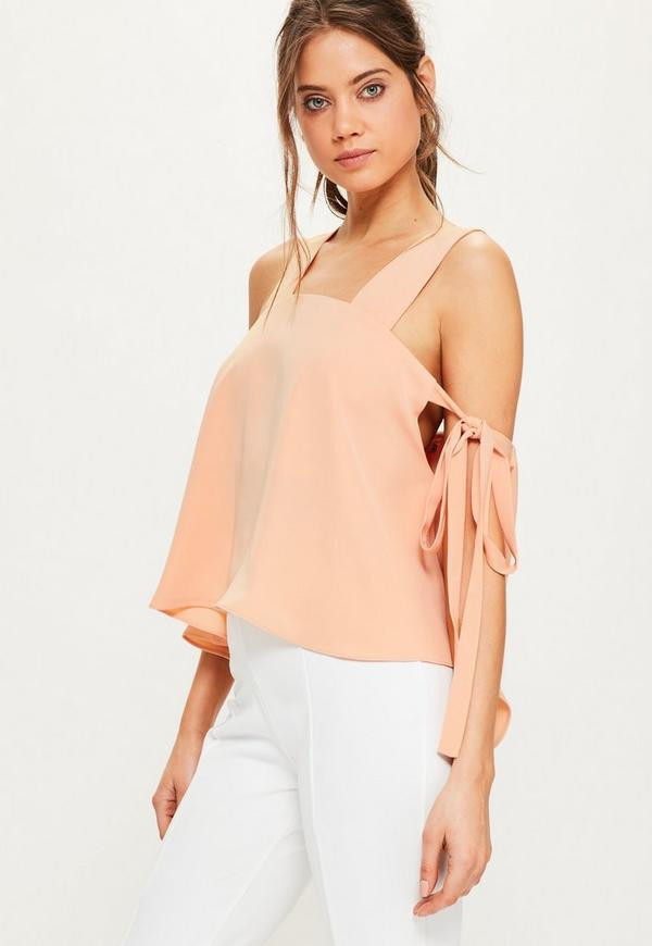 Nude Tie Sleeve Strappy Blouse | Missguided (US & CA)