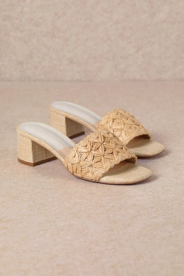 Lolita Floral Woven Raffia Block Heel Sandal - Natural | Benaar La