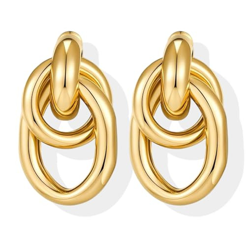 Chunky Gold Earrings for Women Gold Knot Geometric Dangle Earrings Trendy Gold Statement Earrings for Women Chunky Jewelry Gifts | Amazon (US)