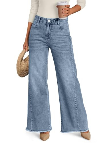Trendy Queen Women's Wide Leg Jeans, Relaxed Loose Straight Leg with Raw Hem, Comfort Denim Pants | Amazon (US)