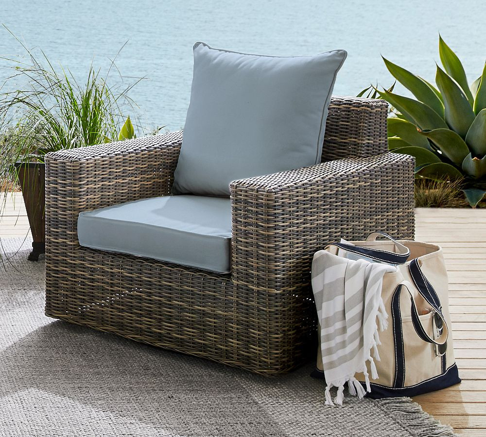 Torrey Wicker Square Arm Swivel Outdoor Lounge Chair | Pottery Barn (US)