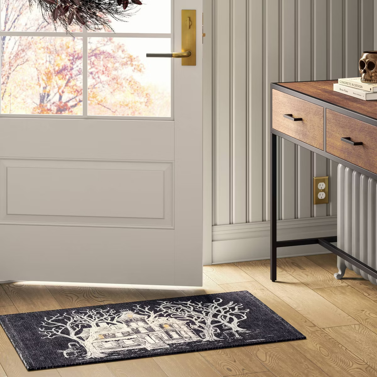 1'8"x2'10" Haunted House Chenille Scatter Accent Rug Ivory/Black - Threshold™ | Target