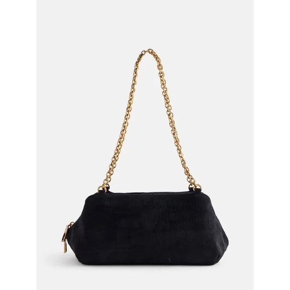 Scoop Women's Faux Croc Chain Shoulder Bag, Black Croc | Walmart (US)