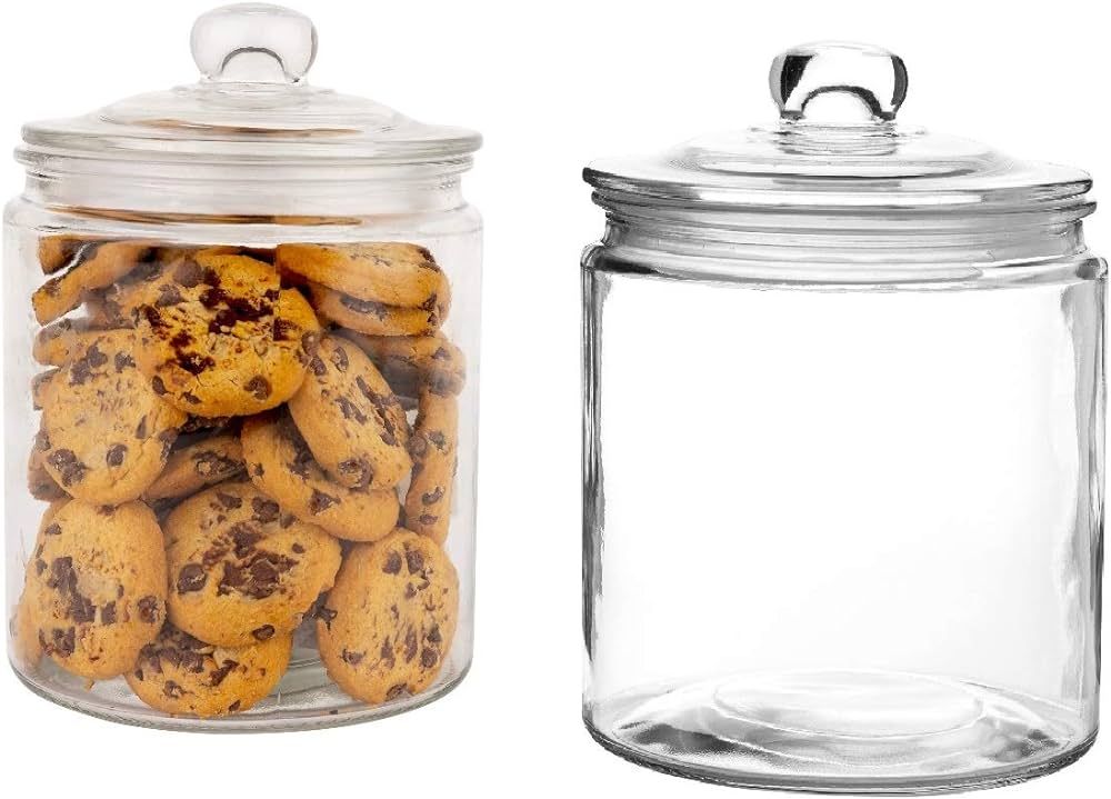 Set of 2 Glass Jar with Lid (2 Liter) | Airtight Glass Storage Cookie Jar for Flour, Pasta, Candy... | Amazon (US)