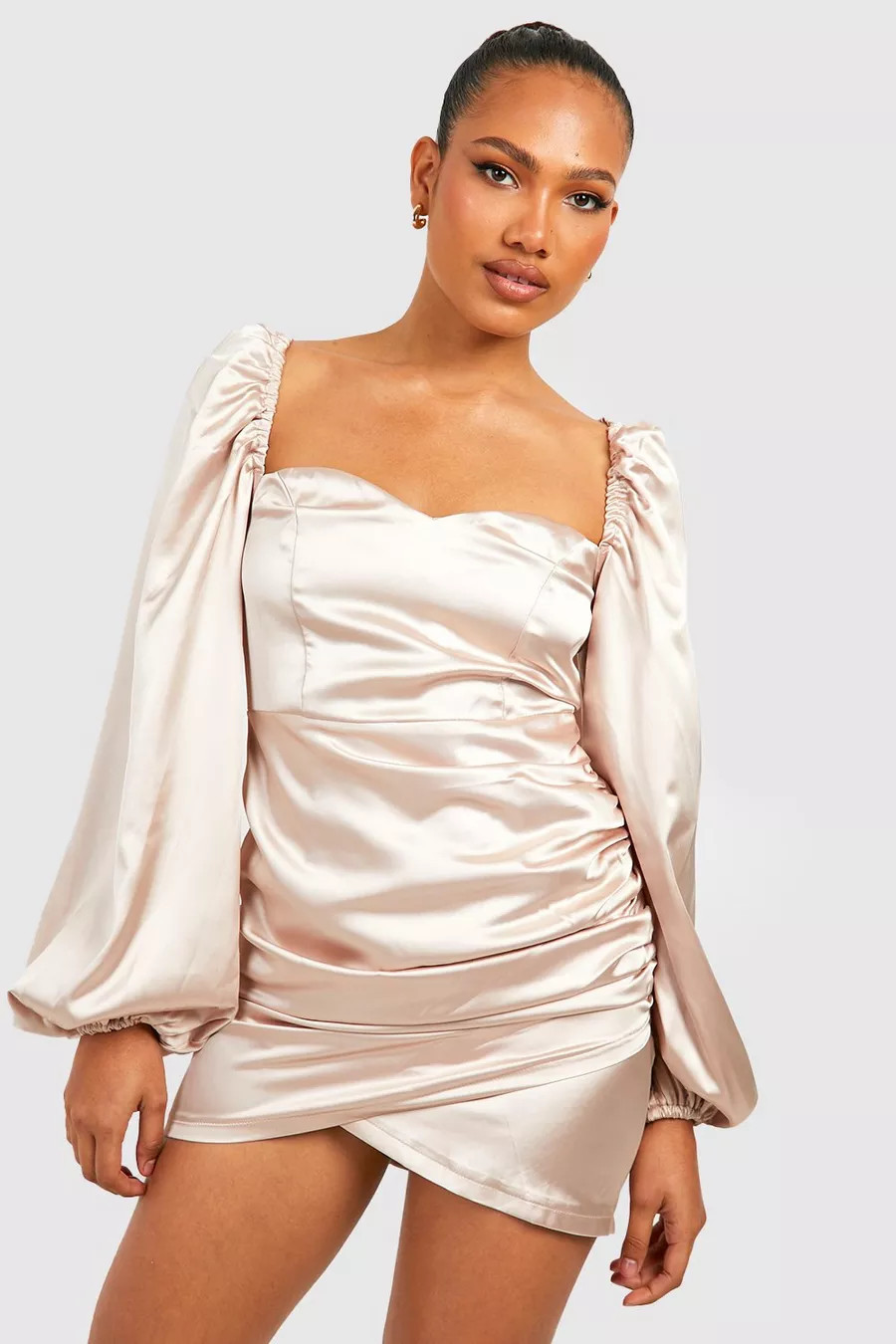 Satin Blouson Sleeve Wrap Dress | Boohoo.com (US & CA)