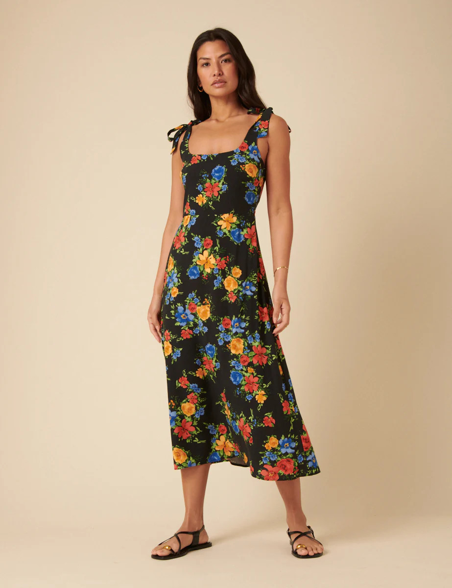 Black Floral Adrian Midi Dress | Nobody's Child