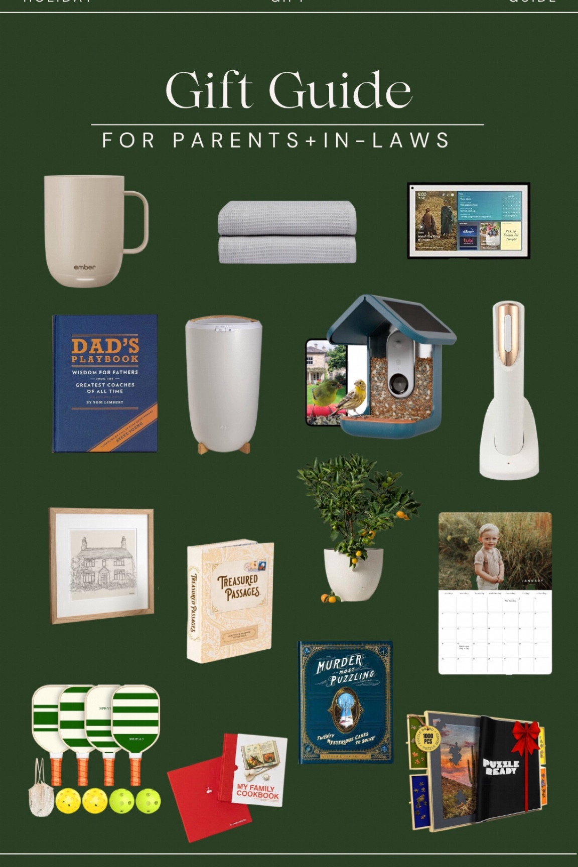 The Ultimate Gift Guide for Parents & In-laws! Find that perfect gift that both in-laws and parents will love. 

Warming mug / Waffle Towels / Echo Show / Towel Warmer / Bird House with Video / Handheld Vacuum / Hand drawn House Art / Photo Calendar / Pickleball Set / Puzzle Board / Pebble Ice Maker

#LTKCyberWeek #LTKHoliday #LTKGiftGuide