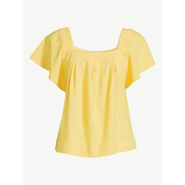 Free Assembly Women's Square Neck Flutter Sleeve Top - Walmart.com | Walmart (US)