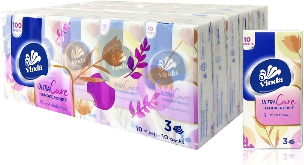 Vinda 3-Ply Ultra Care Pocket Tissues, Travel Size (30 Packs of 10 Tissues) | Amazon (US)
