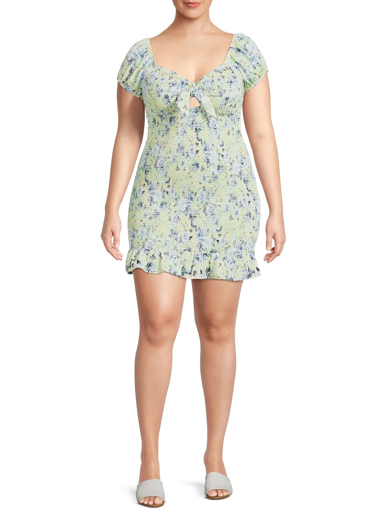 Madden NYC Junior's Plus Size Smocked Dress with Cut Out & Tie | Walmart (US)