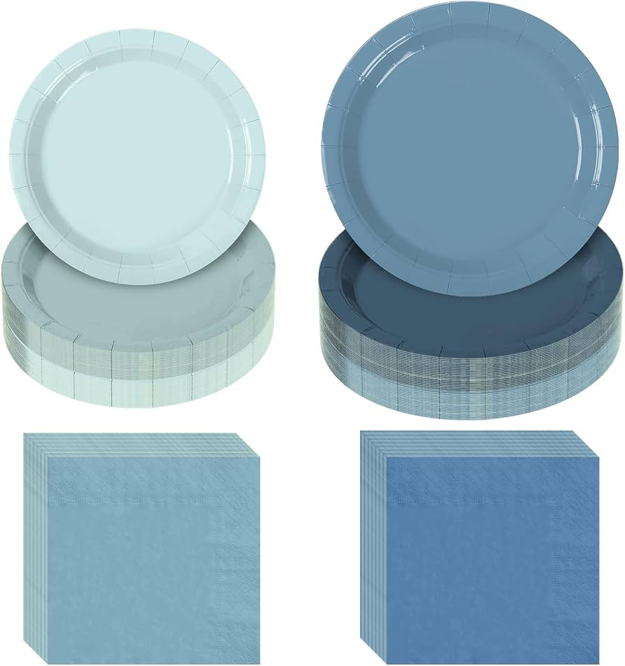 180Pcs Dusty Blue Paper Plates Party Supplies Paper Plates and Napkins Serve 60 Disposable Tablew... | Amazon (US)