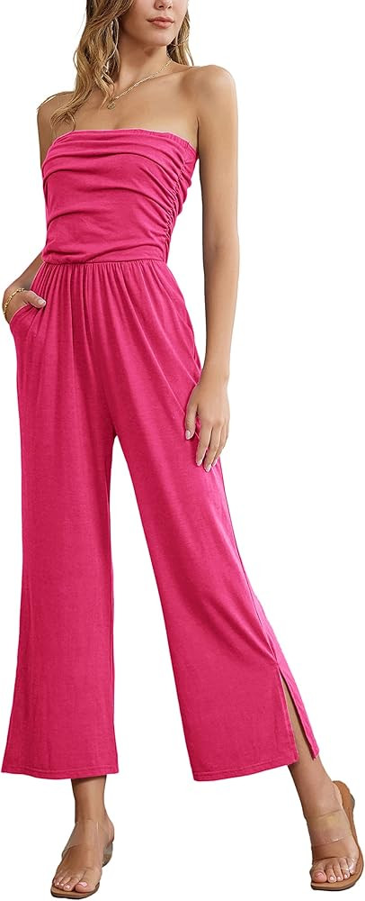 GRACE KARIN Women's Summer Casual Strapless Wide Leg Jumpsuits with Pockets | Amazon (US)