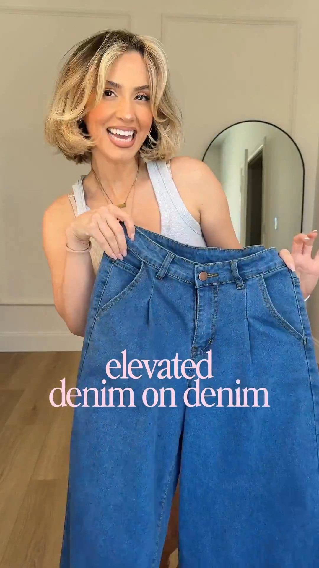 Denim on denim spring ootd 🤗 guys, I cannot stop worrying these Amazon jeans! They’re high-rise, wide leg, incredible stripe, and so flattering 👌🏼 I’m wearing them in a size 4! 

Top is XS

#LTKgrwm #LTKootd #LTKU